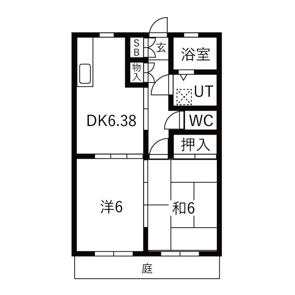 ファミール高丘(2DK/1階)の間取り写真