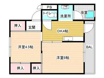 ビレッジハウス曽大根1号棟(2K/4階)の間取り写真