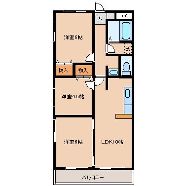 ル・パルフェ壱番館(3LDK/1階)の間取り写真