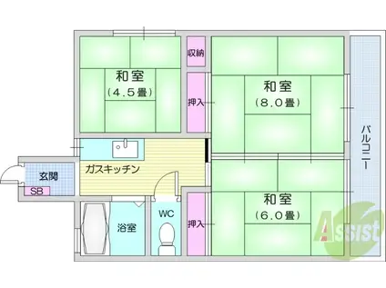 鈴木アパート(3DK/2階)の間取り写真