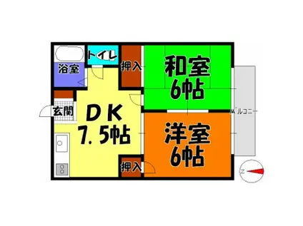 ホリグチコーポII(2DK/2階)の間取り写真