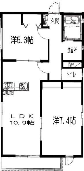 ハプナ東海岸(2LDK/2階)の間取り写真
