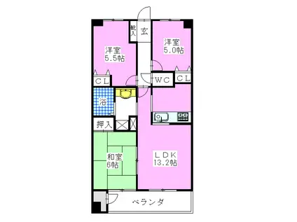 セントヒルズ西船橋(3LDK/4階)の間取り写真