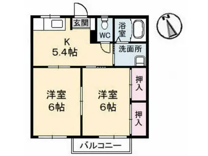 ハイツクワダ(2K/1階)の間取り写真