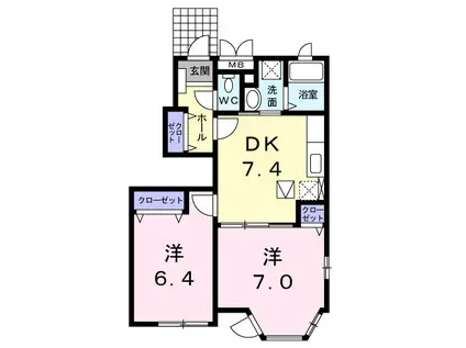 ノースヒルあいみ(2DK/1階)の間取り写真