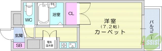 ロイヤルヒルズ富沢Ⅲ(1K/3階)の間取り写真