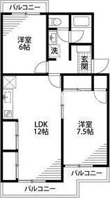 マンション ブルースカイ(2LDK/1階)の間取り写真