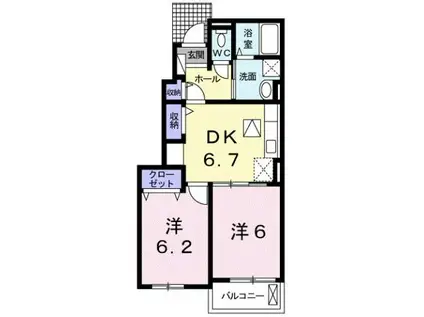 ブランシュ・フルール(2DK/1階)の間取り写真