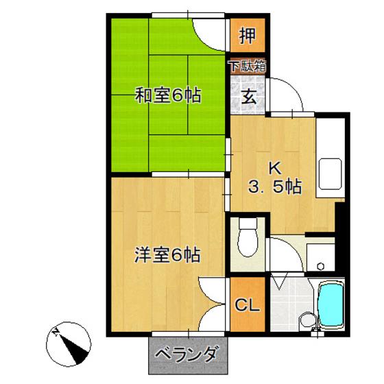 ファミールユタカ B(2K/2階)の間取り写真