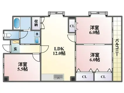 シャルム富貴(3LDK/3階)の間取り写真