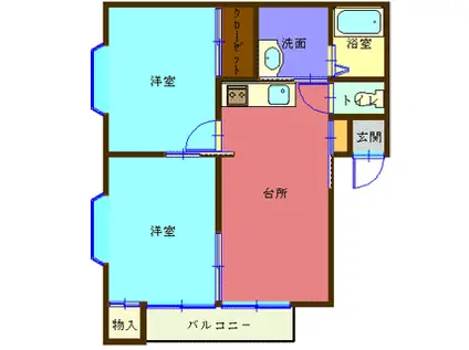 アルファーB(2LDK/1階)の間取り写真