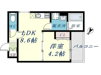 JINO徳庵(1LDK/3階)の間取り写真