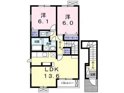 ティアラII(2LDK/2階)の間取り写真