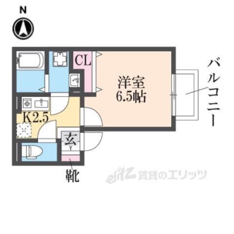 パセオ御堂町(1K/2階)の間取り写真