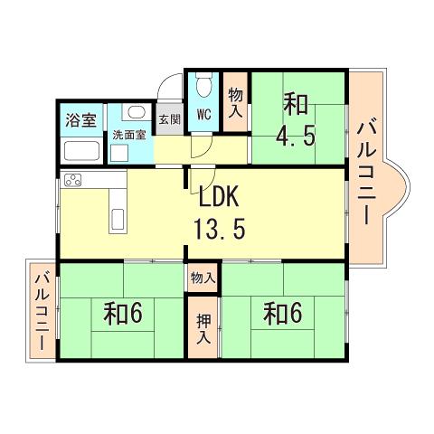 名谷19団地83号棟(3LDK/5階)の間取り写真