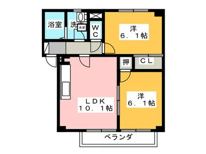 リビオン下沖D(2LDK/2階)の間取り写真