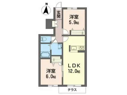 フレア中野VI(2LDK/1階)の間取り写真