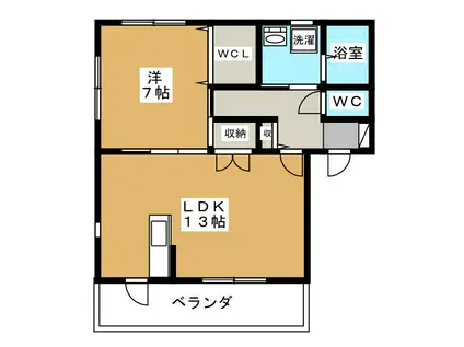 リアンL(1LDK/1階)の間取り写真