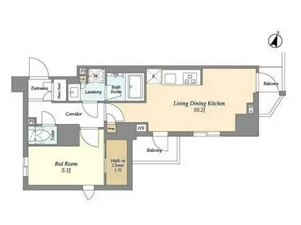 ジオエント山吹神楽坂(1LDK/4階)の間取り写真