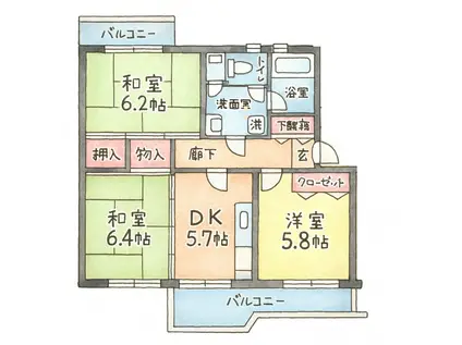 堀込第4 5号棟(3DK/2階)の間取り写真