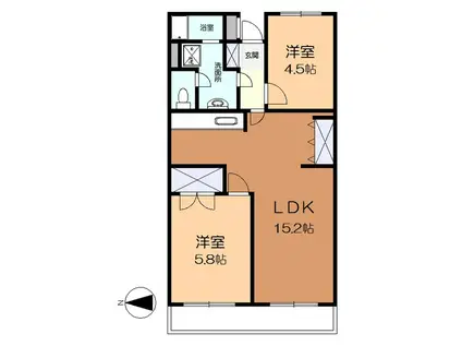 カーサーあざみ野(2LDK/1階)の間取り写真