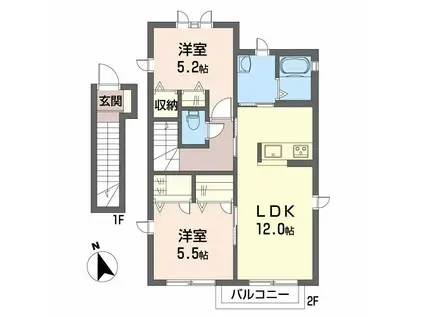 サンメゾンB(2LDK/2階)の間取り写真