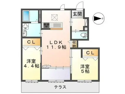 橿原十市町アパート(2LDK/1階)の間取り写真