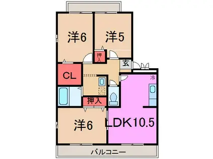 JR常磐線 牛久駅 徒歩9分 3階建 築22年(3LDK/1階)の間取り写真