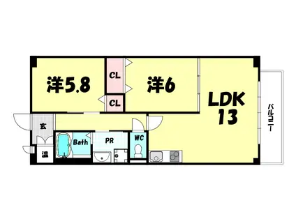 加藤マンション神戸(2LDK/6階)の間取り写真