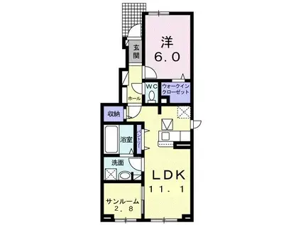 クレディパーク瓜生 B(1LDK/1階)の間取り写真