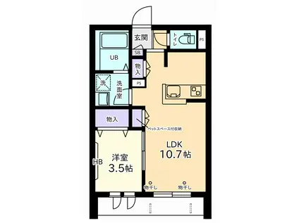 ジュヌセードルA(1LDK/1階)の間取り写真
