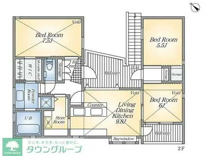 大和郷の家(3LDK/2階)の間取り写真