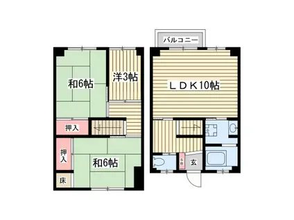 JR山陽本線 朝霧駅 徒歩25分 5階建 築58年(3LDK/3階)の間取り写真