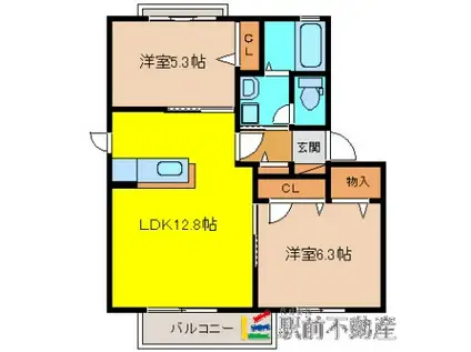 ベルスールC棟(2LDK/1階)の間取り写真