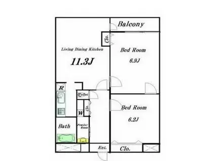 サンエイベルヒロ(ワンルーム/2階)の間取り写真