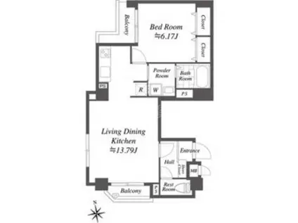 コスモリード大森町(1LDK/5階)の間取り写真