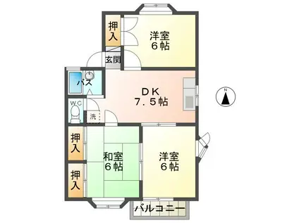 グリーンヒルミサワA棟(3DK/2階)の間取り写真