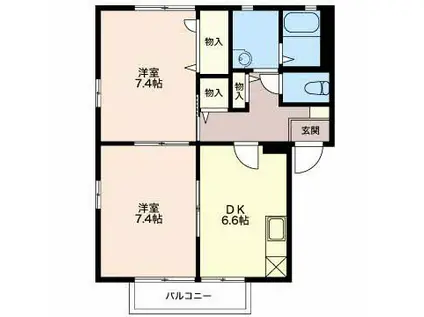 アクアリッチ A(2DK/2階)の間取り写真