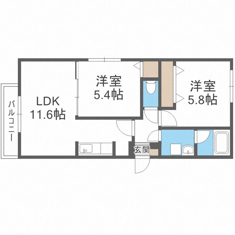 オルセー北17条(2LDK/2階)の間取り写真
