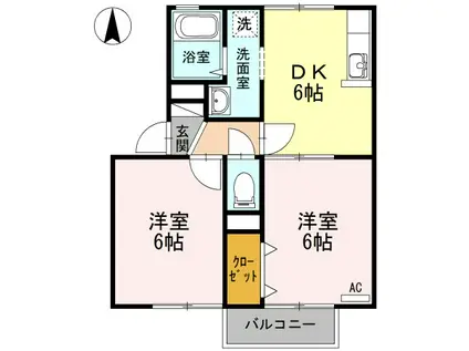 ビッグベアハイツA棟(2DK/2階)の間取り写真