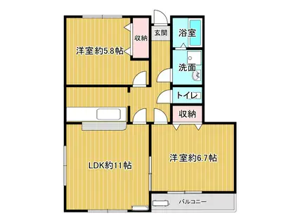 スカイウインドII(2LDK/1階)の間取り写真