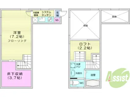 ルナプレナ(1K/1階)の間取り写真