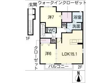 グラン ソレイユ(2LDK/2階)の間取り写真