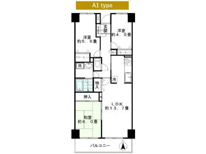 ジュネス(3LDK/7階)の間取り写真
