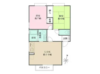 コンフォ大寿A棟(2LDK/2階)の間取り写真