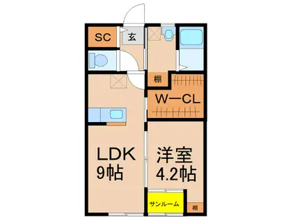 PASSO B棟(1LDK/2階)の間取り写真