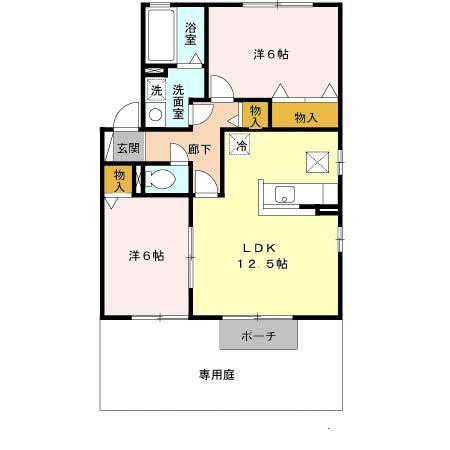 ボナール白水2棟(2LDK/2階)の間取り写真