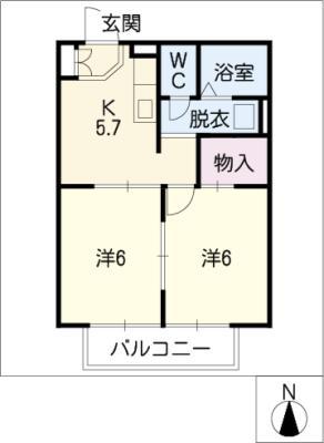 エーデルハイムI(2K/2階)の間取り写真
