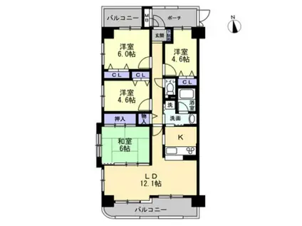 ダイアパレス屋島第4(4LDK/2階)の間取り写真