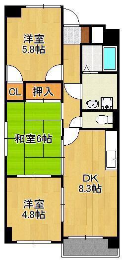 ベルヒルズ則松(3DK/7階)の間取り写真